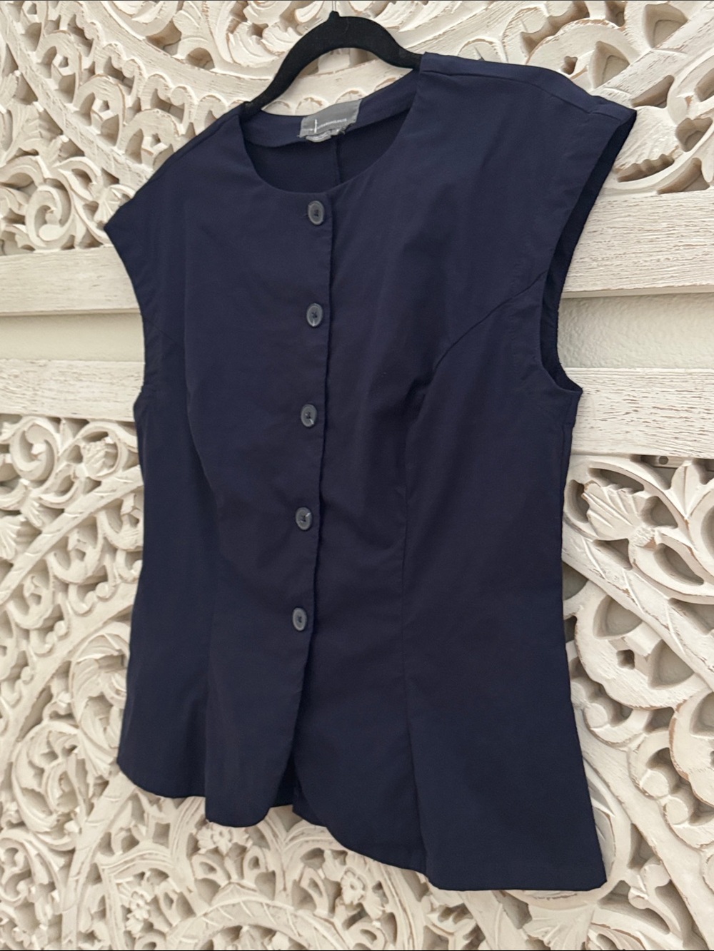 Anthropologie Navy Cap-Sleeve Button Front Shell